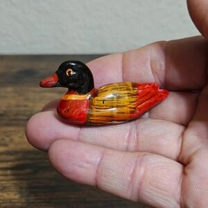 1980s Vintage Handcarved Handpainted Small Mandarin Duck Wood Figurine